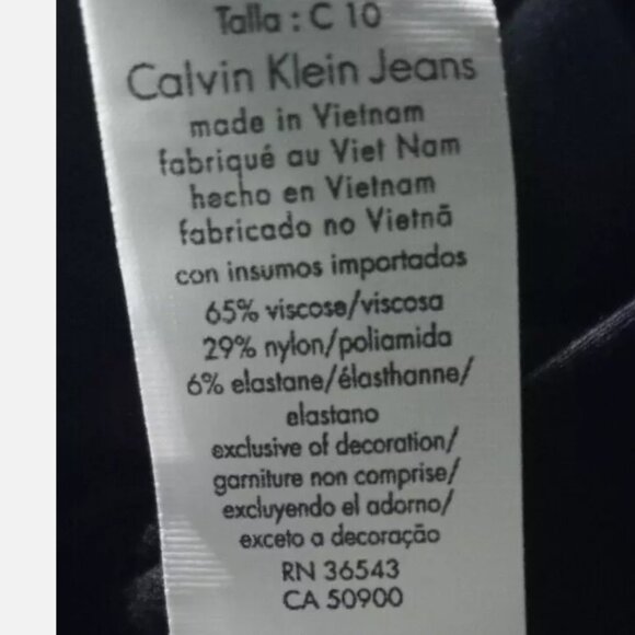 Calvin Klein Knit Jeans Women’s Pants Sz 10 Navy Stretch Leather Trim Tapered - Picture 10 of 14